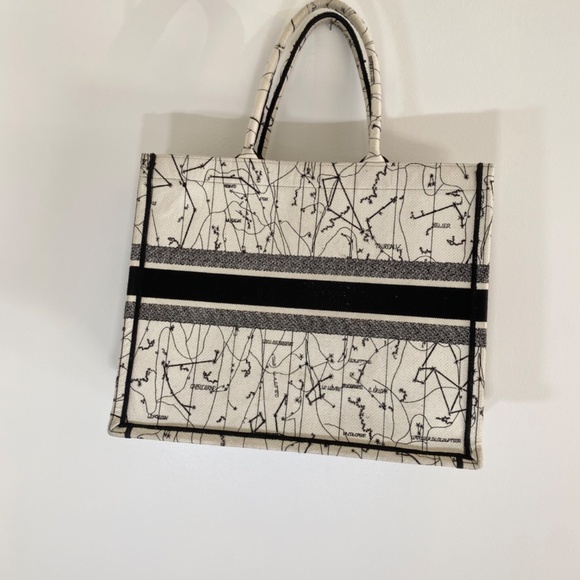 CHRISTIAN DIOR Tote Bag Book Canvas Black White - Picture 2 of 5